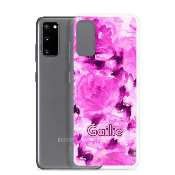 Pink Rose Floral Samsung Case, Personalized Custom Name Flower Print Phone Case-Heidi Kimura Art LLC-Heidi Kimura Art LLC