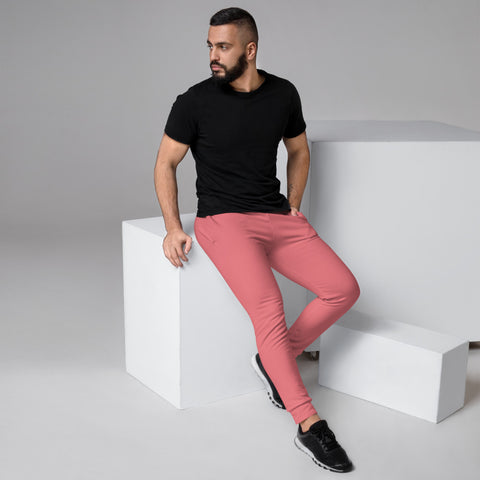 Peach Pink Designer Men's Joggers, Best Pale Pink Solid Color Sweatpants For Men, Modern Slim-Fit Designer Ultra Soft & Comfortable Men's Joggers, Men's Jogger Pants-Made in EU/MX (US Size: XS-3XL)