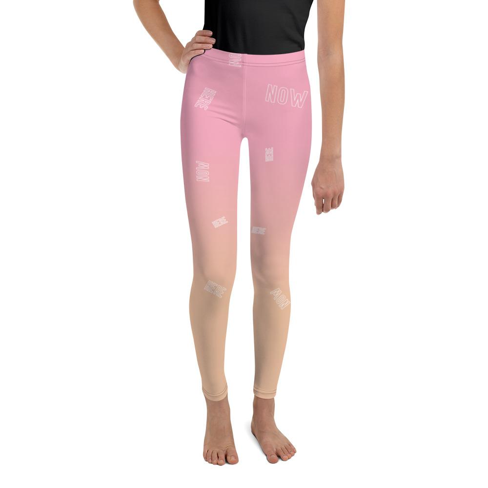 Pink Orange Beige Ombre Print Cute Youth Leggings Tights Gym Pants- Made in USA/EU-Youth's Leggings-8-Heidi Kimura Art LLC