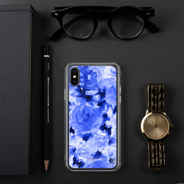 Blue Floral Print iPhone Case, Rose Flower Phone Case-Printed in USA/EU-Heidi Kimura Art LLC-iPhone X/XS-Heidi Kimura Art LLC