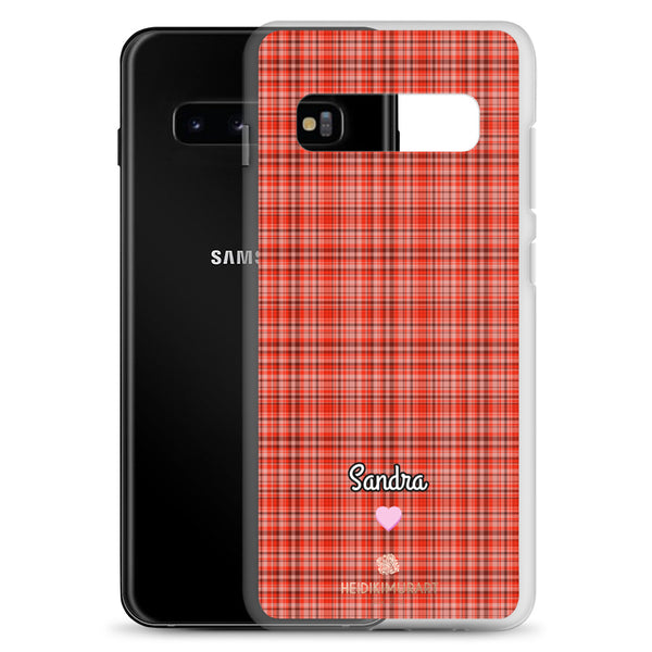 Personalized Red Plaid Samsung Case, Custom Name Tartan Print Phone Case-Heidi Kimura Art LLC-Heidi Kimura Art LLC