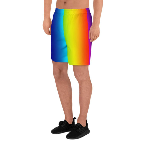 Bright Rainbow Ombre Print Men's Athletic Long Shorts Best Workout Shorts- Made in EU-Men's Long Shorts-Heidi Kimura Art LLC Bright Rainbow Men's Shorts, Bright Classic Rainbow Ombre Print Premium Quality Men's Athletic Long Fashion Shorts (US Size: XS-3XL) Made in Europe, Gay Pride Men's Ombre Shorts, Best Men's Workout Shorts