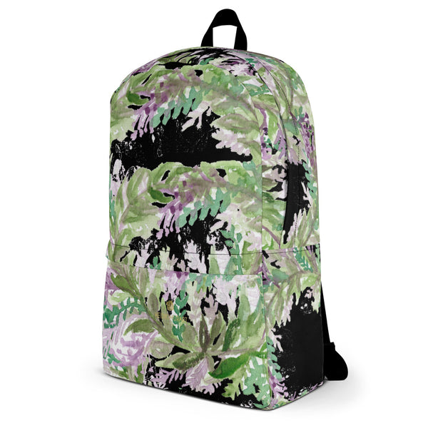 Black Lavender Floral Print Women's Laptop Backpack - Made in USA/EU--Heidi Kimura Art LLCBlack Lavender Backpack, Best Floral Print Designer Medium Size (Fits 15" Laptop) Water Resistant College Unisex Backpack for Travel/ School/ Work - Made in USA/ Europe  
