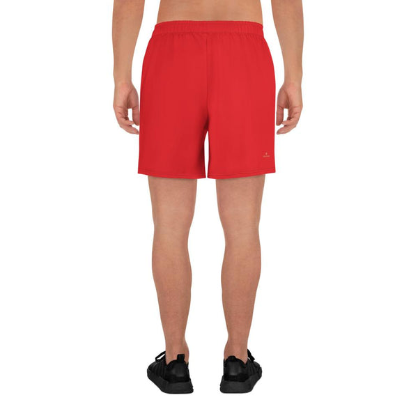 Red Solid Color Print Premium Men's Athletic Long Shorts - Made in Europe-Men's Long Shorts-Heidi Kimura Art LLC