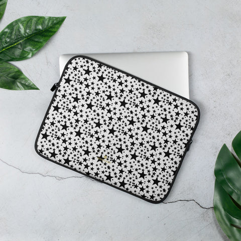 Black Star Pattern Print White Designer 13" or 15" Snug Fit Laptop Sleeve-Made in USA/EU-Laptop Sleeve-13 in-Heidi Kimura Art LLC Black Star Laptop Sleeve, Black Star Pattern Print White Designer 15"/13" Laptop Sleeve Lightweight Water Resistant Computer Cover Case Accessory-Printed in USA/EU