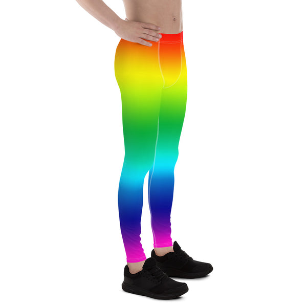Rainbow Ombre Print Meggings, Best Gay Pride Men's Leggings Pants- Made in USA/ EU-Men's Leggings-Heidi Kimura Art LLC