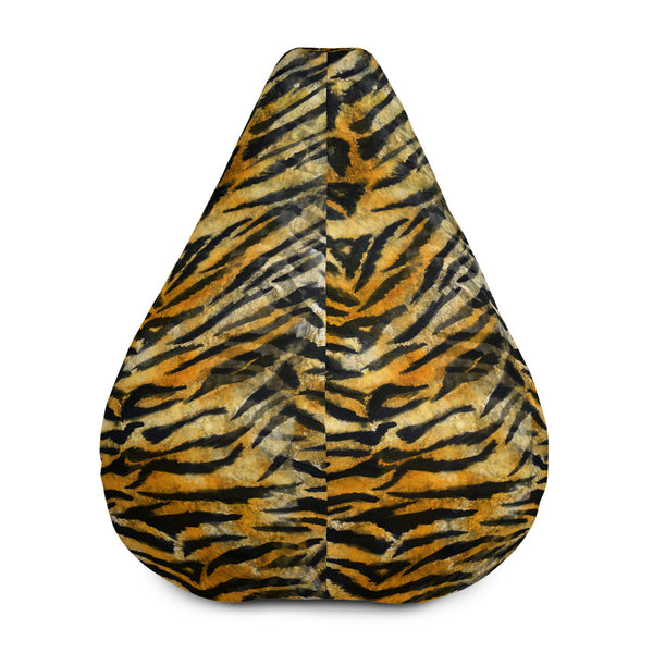 Orange Tiger Striped Animal Print Water Resistant Polyester Bean Sofa Bag-Bean Bag-Bean Bag w/ Filling-Heidi Kimura Art LLC