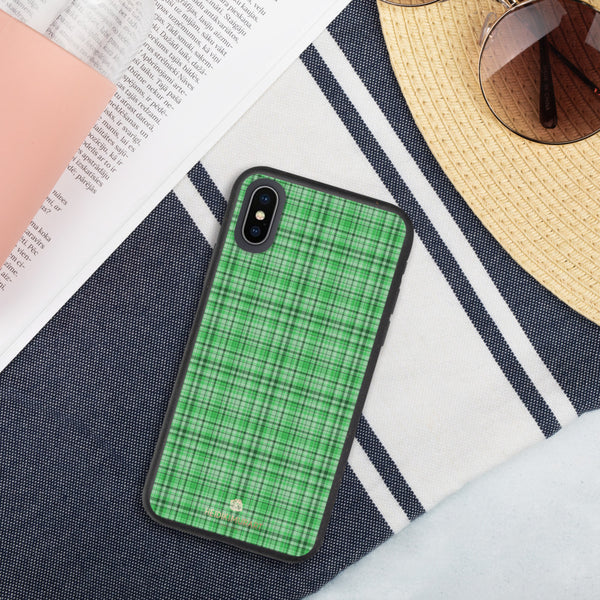 Green Plaid iPhone Case, Tartan Classic Biodegradable Phone Case-Heidi Kimura Art LLC-iPhone X/XS-Heidi Kimura Art LLC