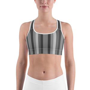 Gray Vertically Striped With Red Hearts All-American Women's Sports Bra-Sports Bras-XS-Heidi Kimura Art LLC