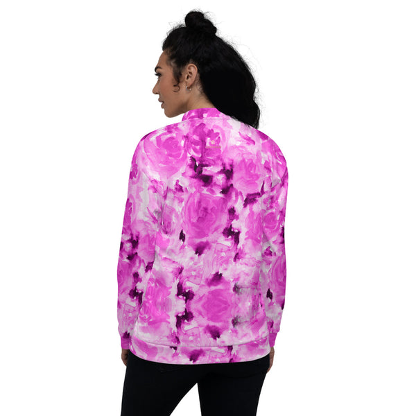 Pink Rose Bomber Jacket, Unisex Jacket For Men or Women-Heidi Kimura Art LLC-Heidi Kimura Art LLC Pink Rose Bomber Jacket, Floral Print Premium Quality Modern Unisex Jacket For Men/Women With Pockets-Made in EU