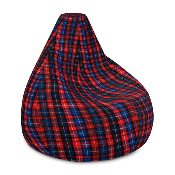Red and Blue Tartan Plaid Print Water Resistant Polyester Bean Sofa Bag-Bean Bag-Heidi Kimura Art LLCRed Plaid Bean Bag, Red and Blue Tartan Plaid Print Water Resistant Polyester Bean Sofa Bag W: 58"x H: 41" Chair With Filling Or Bean Bag Cover Without Filling- Made in Europe