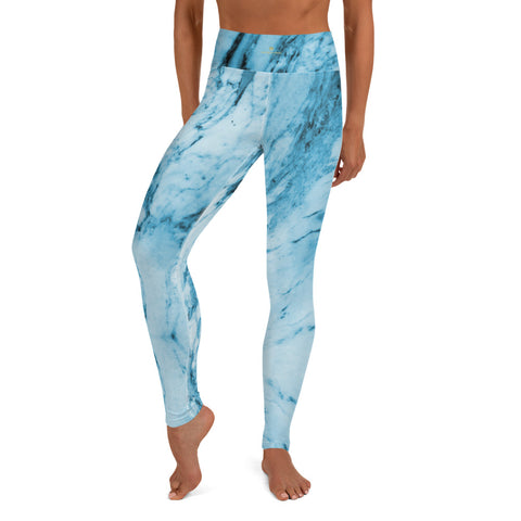 Blue Marble Yoga Leggings, Abstract Print Women's Yoga Pants-Heidi Kimura Art LLC-XS-Heidi Kimura Art LLC