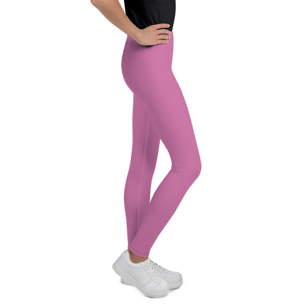 Pink Solid Color Premium Youth Leggings Sports Compression Tights -Made in USA/EU-Youth's Leggings-Heidi Kimura Art LLC