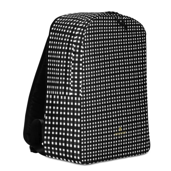 Black White Buffalo Plaid Print Modern Minimalist Backpack For School/Work-Made in EU-Minimalist Backpack-Heidi Kimura Art LLC