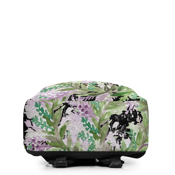 Black Lavender Floral Print Women's Laptop Minimalist Backpack- Made in EU--Heidi Kimura Art LLC