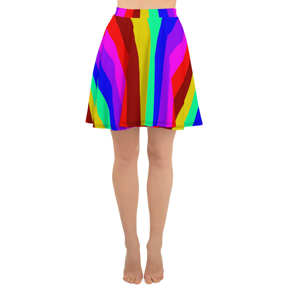 Hippie Rainbow Gay Pride Print High-Waisted Women's Skater Skirt-Made in USA/EU-Skater Skirt-XS-Heidi Kimura Art LLC