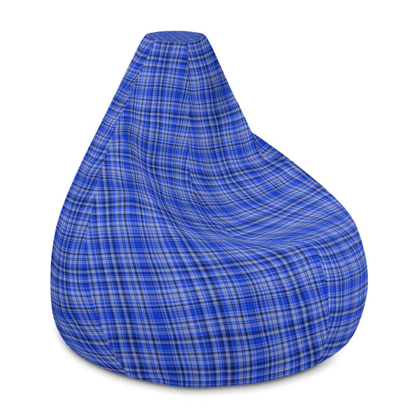 Serene Blue Tartan Plaid Print Water Resistant Polyester 3.4' Tall Bean Sofa Bag Chair-Bean Bag-Heidi Kimura Art LLCBlue Plaid Bean Bag Chair, Blue Tartan Plaid Print Water Resistant Polyester Bean Sofa Bag W: 58"x H: 41" Chair, 3.4' Tall,  With Filling Or Bean Bag Cover Without Filling- Made in Europe