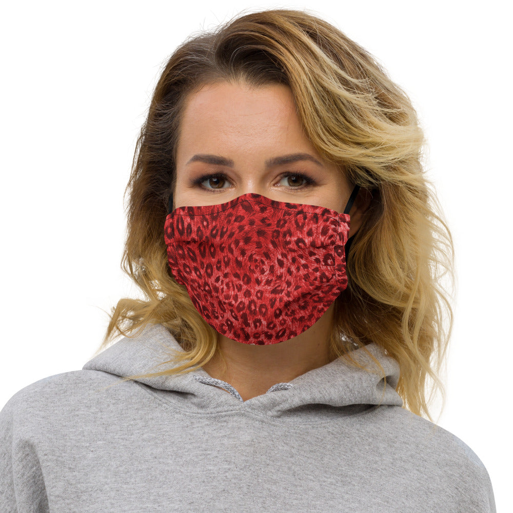 Red Leopard Print Face Mask, Washable Reusable Non-Medical fashion Face Coverings-Heidikimurart Limited -Black-Heidi Kimura Art LLC