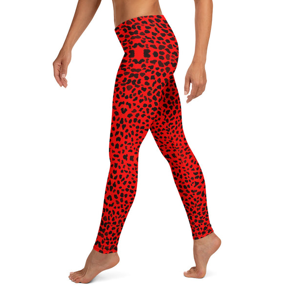 Red Cheetah Animal Print Leggings, Women's Casual Tights-Made in USA/EU-Heidi Kimura Art LLC-Heidi Kimura Art LLC