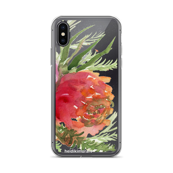 Orange Red Rose Floral Print, iPhone X | XS | XR | XS Max | 8 | 8+ | 7| 7+ |6/6S | 6+/6S+ Case- Made in USA-Phone Cases-iPhone X-Heidi Kimura Art LLC