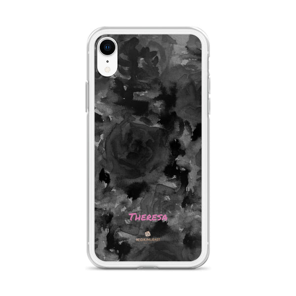 Personalized Black Floral iPhone Case, Abstract Watercolor Phone Case- Printed in USA/EU-Heidi Kimura Art LLC-Heidi Kimura Art LLC