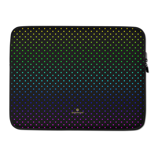 Polka Dots Rainbow Black 15"/13" Lightweight Laptop Sleeve Cover Case -Printed in USA/EU-Laptop Sleeve-Heidi Kimura Art LLC