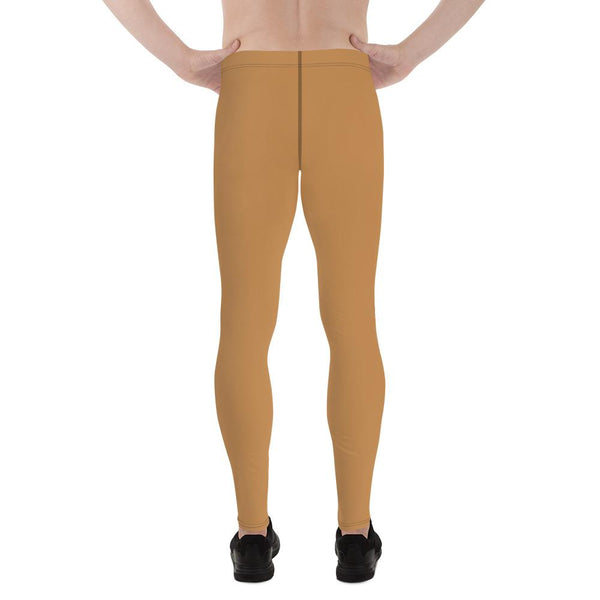 Tanned Brown Nude Solid Color Premium Men's Leggings Meggings Pants- Made in USA-Men's Leggings-Heidi Kimura Art LLC