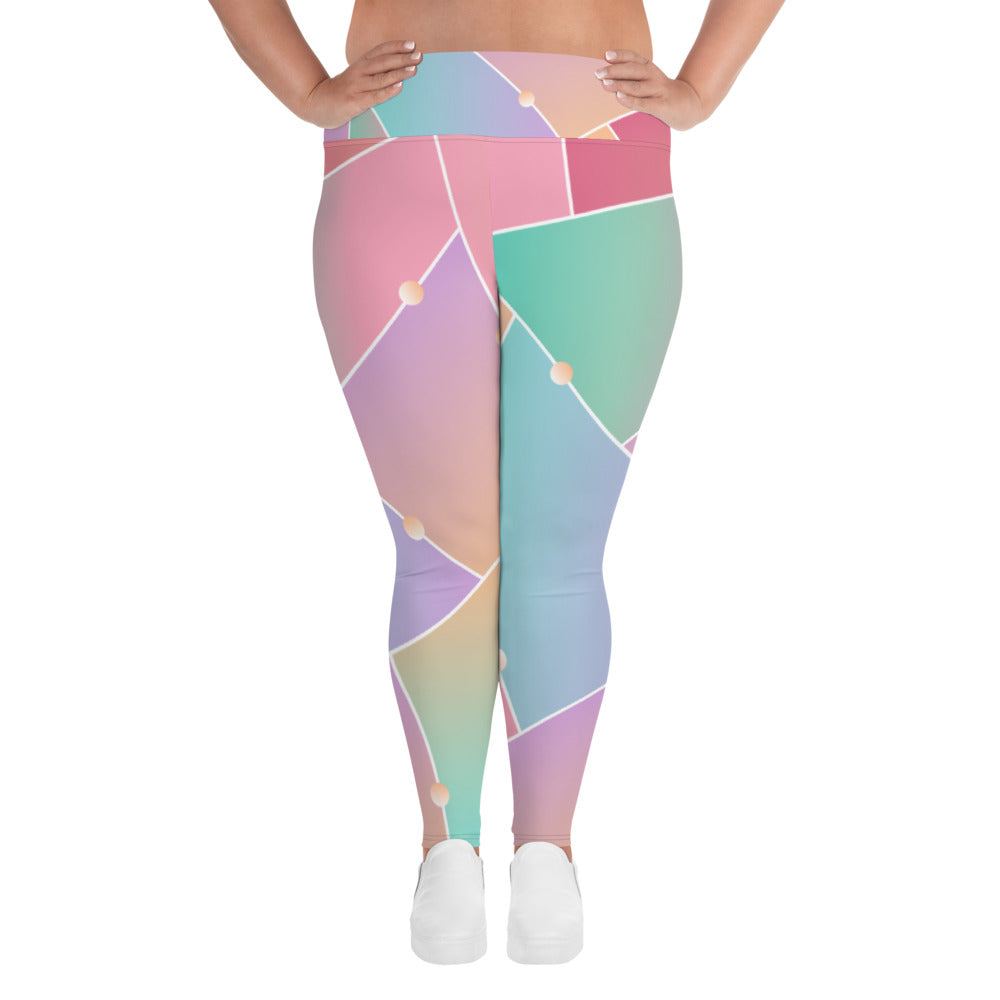 Pink Ombre Pastel Geometric Print Women's Plus Size Yoga Pants Leggings- Made in USA/ EU-Women's Plus Size Leggings-2XL-Heidi Kimura Art LLC