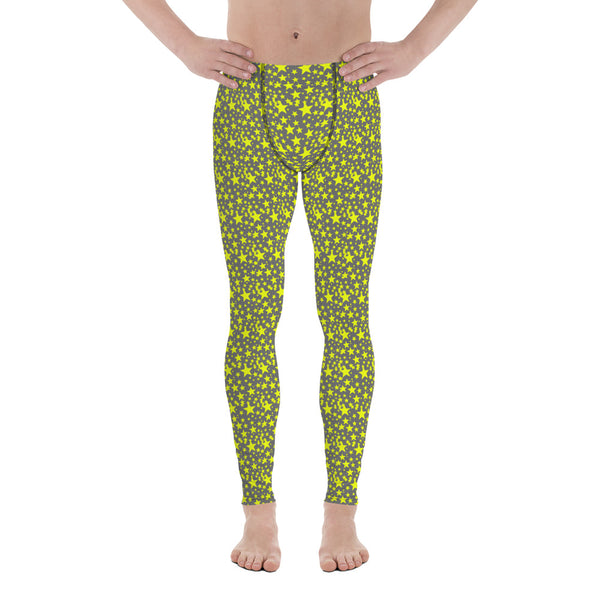 Grey Yellow Starry Meggings, Designer Men's Leggings-Heidi Kimura Art LLC-Heidi Kimura Art LLC Grey Yellow Starry Meggings, Designer Fun Designer Star Print Modern Meggings, Men's Leggings Tights Pants - Made in USA/EU (US Size: XS-3XL) Sexy Meggings Men's Workout Gym Tights Leggings