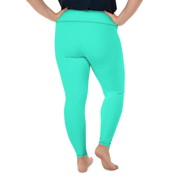 Bright Turquoise Blue Solid Color Print Women's Best Plus Size Leggings- Made in USA/EU-Women's Plus Size Leggings-Heidi Kimura Art LLC