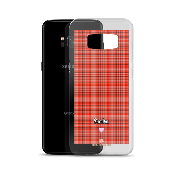 Personalized Red Plaid Samsung Case, Custom Name Tartan Print Phone Case-Heidi Kimura Art LLC-Heidi Kimura Art LLC