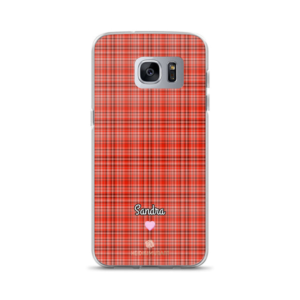 Personalized Red Plaid Samsung Case, Custom Name Tartan Print Phone Case-Heidi Kimura Art LLC-Samsung Galaxy S7 Edge-Heidi Kimura Art LLC