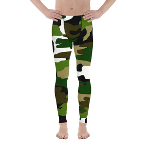 Green White Camouflage Military Amy Print Men's Leggings Tights - Made in USA/EU-Men's Leggings-XS-Heidi Kimura Art LLC