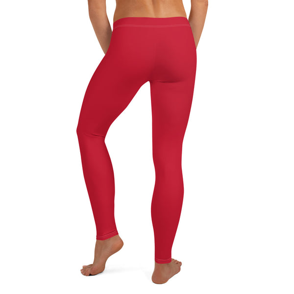 Red Solid Color Women's Leggings, Fashion Casual Tights-Made in USA/EU-Heidi Kimura Art LLC-Heidi Kimura Art LLC