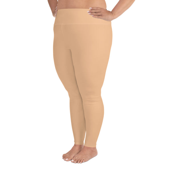 Olive Nude Solid Color Print Women's Plus Size Best Quality Leggings- Made in USA/EU-Women's Plus Size Leggings-Heidi Kimura Art LLC