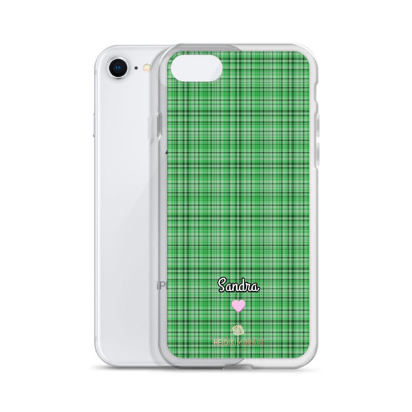 Personalized Green Plaid iPhone Case, Custom Name Tartan Print Phone Case-Heidi Kimura Art LLC-Heidi Kimura Art LLC