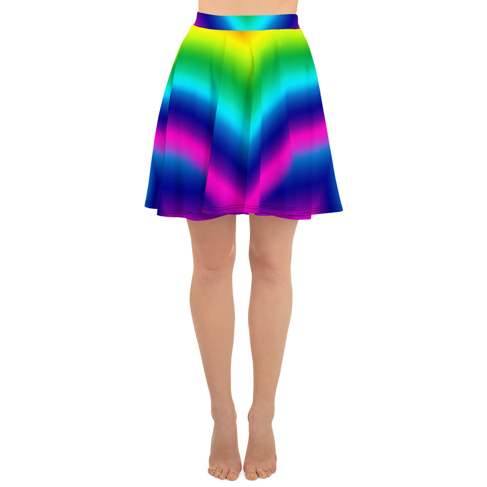 Rainbow Chevron Ombre Print Women's Skater Skirt- Made in USA/EU (US Size: XS-3XL)-Skater Skirt-XS-Heidi Kimura Art LLC
