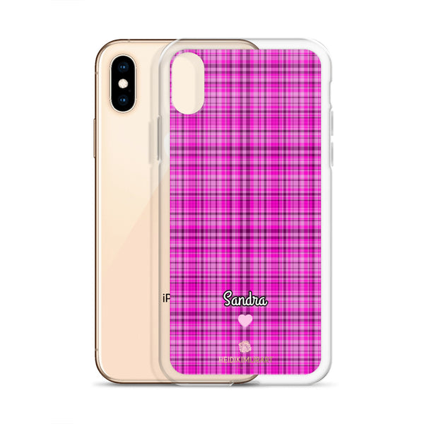 Personalized Pink Tartan iPhone Case, Custom Name Plaid Print Phone Case-Heidi Kimura Art LLC-Heidi Kimura Art LLC