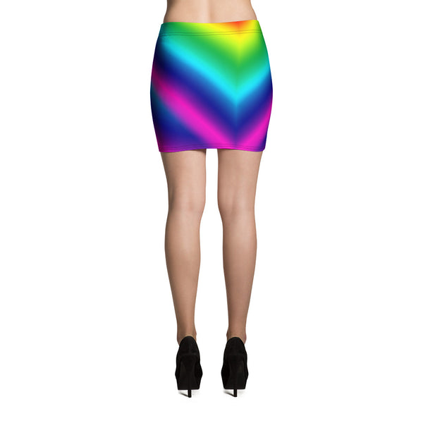 Bright Colorful Rainbow Chevron Ombre Print Women's Mini Skirt- Made in USA/EU-Mini Skirt-Heidi Kimura Art LLC
