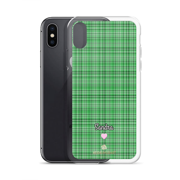 Personalized Green Plaid iPhone Case, Custom Name Tartan Print Phone Case-Heidi Kimura Art LLC-Heidi Kimura Art LLC