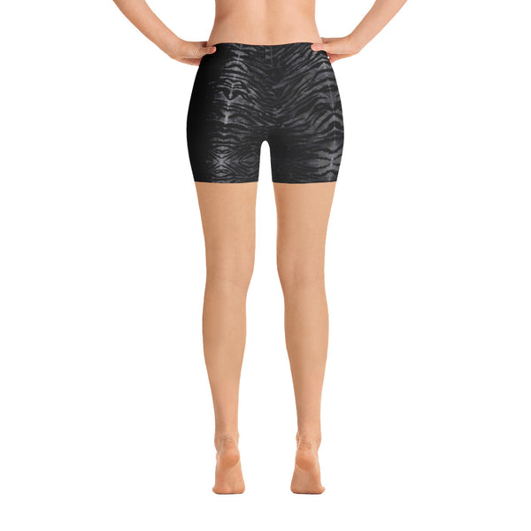 Black Tiger Striped Workout Shorts, Animal Print Designer Women's Short Tights-Heidikimurart Limited -Heidi Kimura Art LLC Black Tiger Striped Workout Shorts, Animal Print Designer Women's Elastic Stretchy Shorts Short Tights -Made in USA/EU/MX (US Size: XS-3XL) Plus Size Available, Gym Tight Pants, Pants and Tights, Womens Shorts, Short Yoga Pants