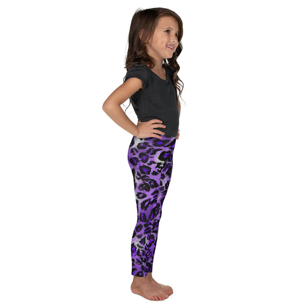 Purple Leopard Animal Print Kid's Leggings, Cute Leopard Tights Pants- Made in USA/EU-Kid's Leggings-Heidi Kimura Art LLC