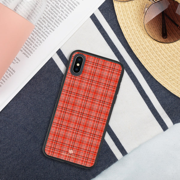 Red Plaid Print Eco-friendly iPhone Case, Biodegradable Phone Case-Printed in USA/EU-Heidi Kimura Art LLC-iPhone X/XS-Heidi Kimura Art LLC