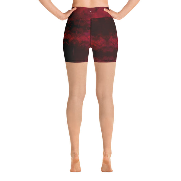 Red Abstract Women's Yoga Shorts-Heidikimurart Limited -Heidi Kimura Art LLC Red Abstract Women's Yoga Shorts, Designer Wine Red Workout Gym Tights, Premium Quality Women's High Waist Spandex Fitness Workout Yoga Shorts, Yoga Tights, Fashion Gym Quick Drying Short Pants With Pockets - Made in USA/EU/MX (US Size: XS-XL) Yoga Bottoms, Yoga Clothes, Activewewar, Best Women's Yoga Shorts, Women's Athletic Shorts, Running, Workout, Yoga Tights