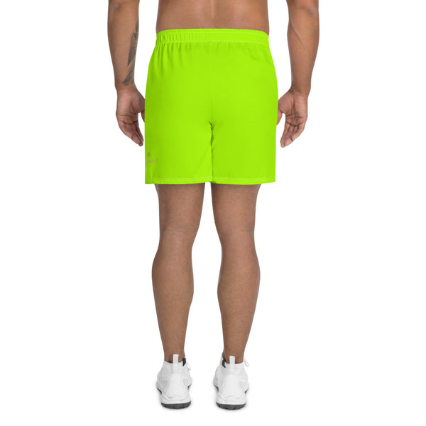 Neon Green Men's Shorts, Black Solid Color Print Premium Quality Men's Athletic Long Fashion Shorts, Slim-Fit Athletic Long Shorts With Mesh Pockets  (US Size: XS-3XL) Made in Europe