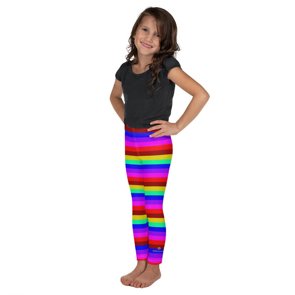 Bright Rainbow Colorful Circus Horizontal Stripe Kid's Leggings Pants- Made in USA/EU-Kid's Leggings-Heidi Kimura Art LLC