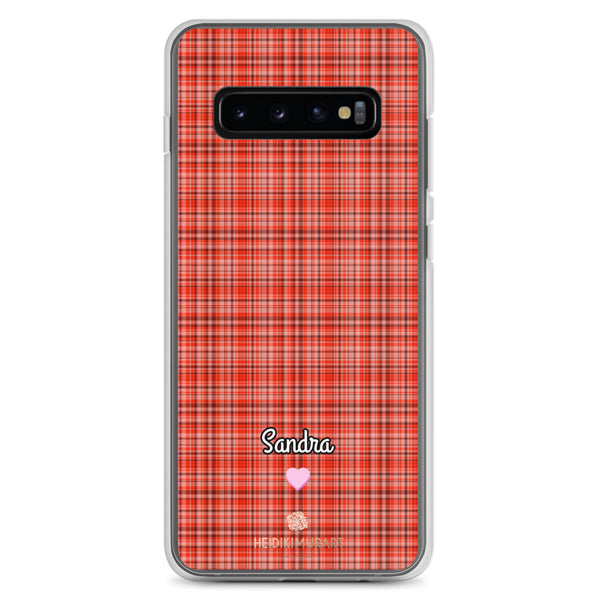 Personalized Red Plaid Samsung Case, Custom Name Tartan Print Phone Case-Heidi Kimura Art LLC-Samsung Galaxy S10+-Heidi Kimura Art LLC