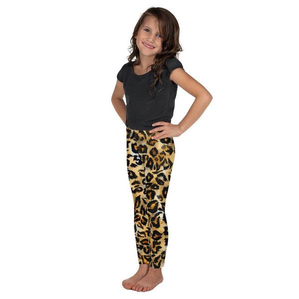Brown Leopard Animal Print Premium Kid's Leggings Fitness Pants - Made in USA/EU-Kid's Leggings-Heidi Kimura Art LLC