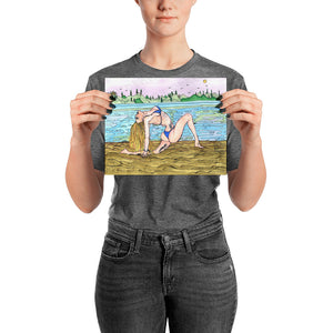 Blonde Yogini Beach Yoga Studio Art Enhanced Matte Paper Poster, Made in USA/ Europe-Art Print-8×10-Heidi Kimura Art LLC