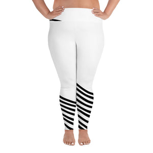 White Black Diagonal Stripe Women's Sports Fitness Ankle Length Plus Size Leggings-Women's Plus Size Leggings-2XL-Heidi Kimura Art LLC